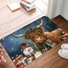 Floral Highland Cow Doormat Anti-slip Carpet for Kitchen Living Room Machine Floor Mat Washable Rug