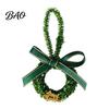 Handmade Wreath Ornaments Mini Christmas Ornament, Miniature Artificial with Bow, Decor Pinecone, Xmas Tree Hanging for Holiday Party Favors