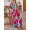 Bohemian Style Summer New off-Neck Irregular Print A Word Backless Sling Dress Beach Long Dress