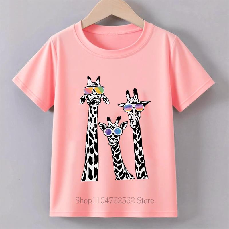 Black White Giraffe Graphic Tshirts for Girls Summer Children Cute Funny Casual Colorful Tops Kids ONeck Short Sleeve Tshirts