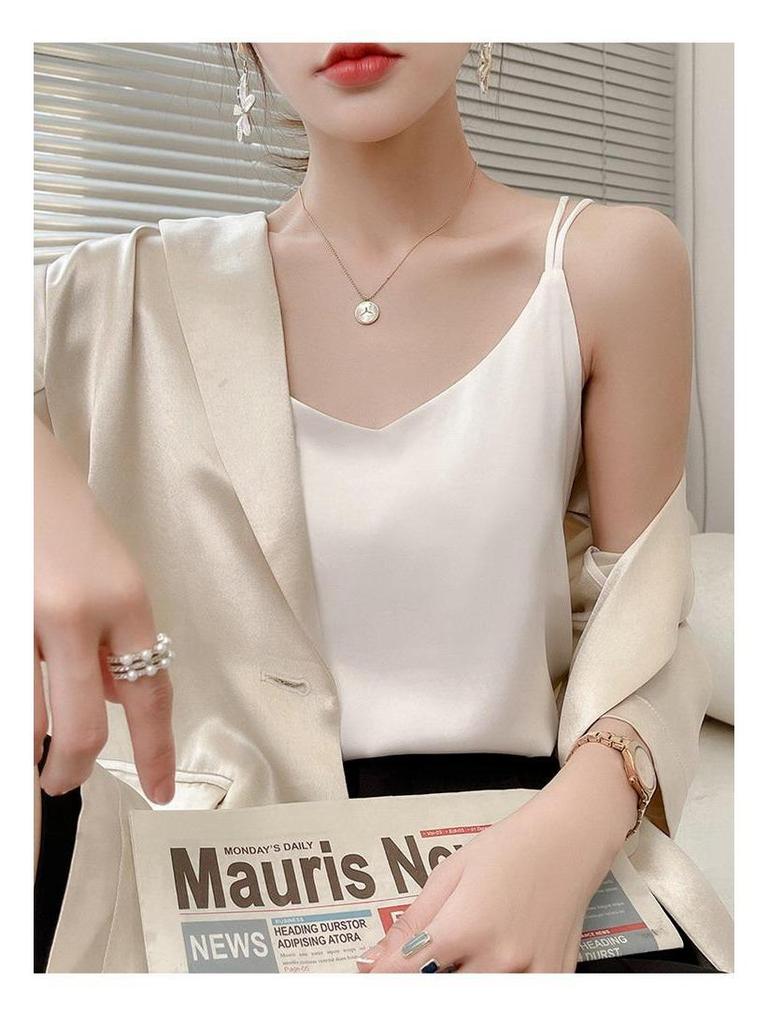 2025 Damski Biały Satynowy Top na Ramiączkach - Imitacja Jedwabiu, Piękne Plecy, Letnia Warstwa