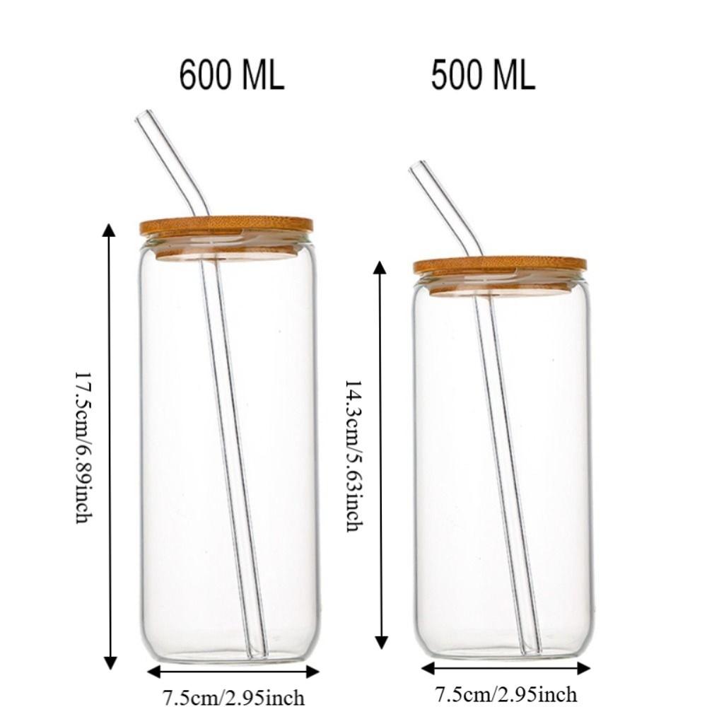 With Straw and Lid Glass Can Shaped Cups Spill-Proof Bubble Tea Cup Glass Drink Cup  Milk Tea