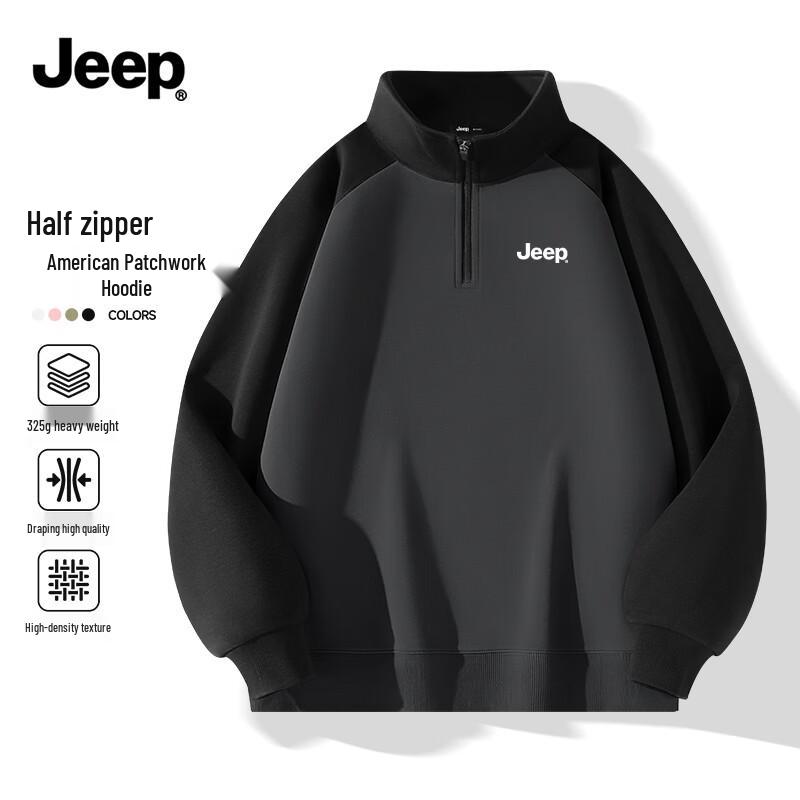 JEEP Men s Contrast Raglan Half-Zip Sweatshirt XL