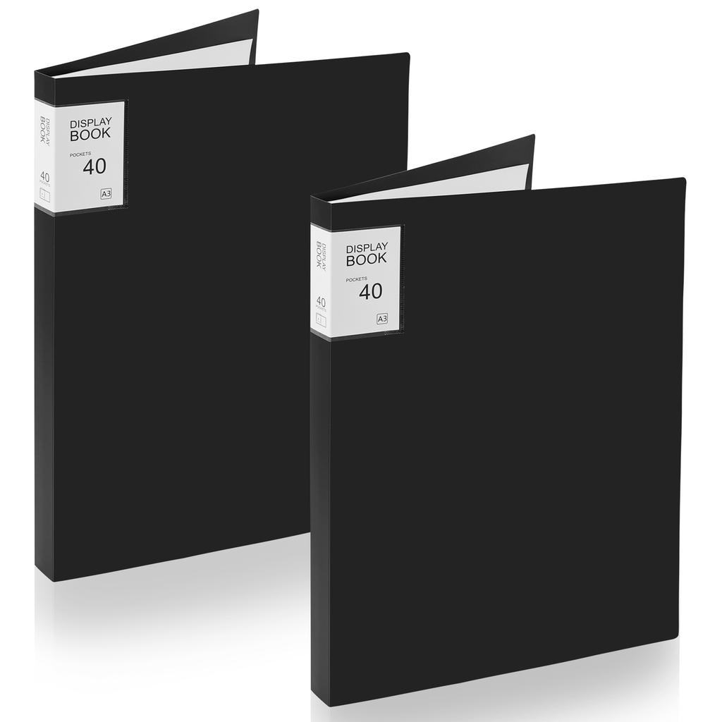 2 Stück Kunstmappe Präsentationsmappe A3 Displaybuch Mappe 40 Fächer mit Klarsichtfolie A3 Displaybuch für Malerei