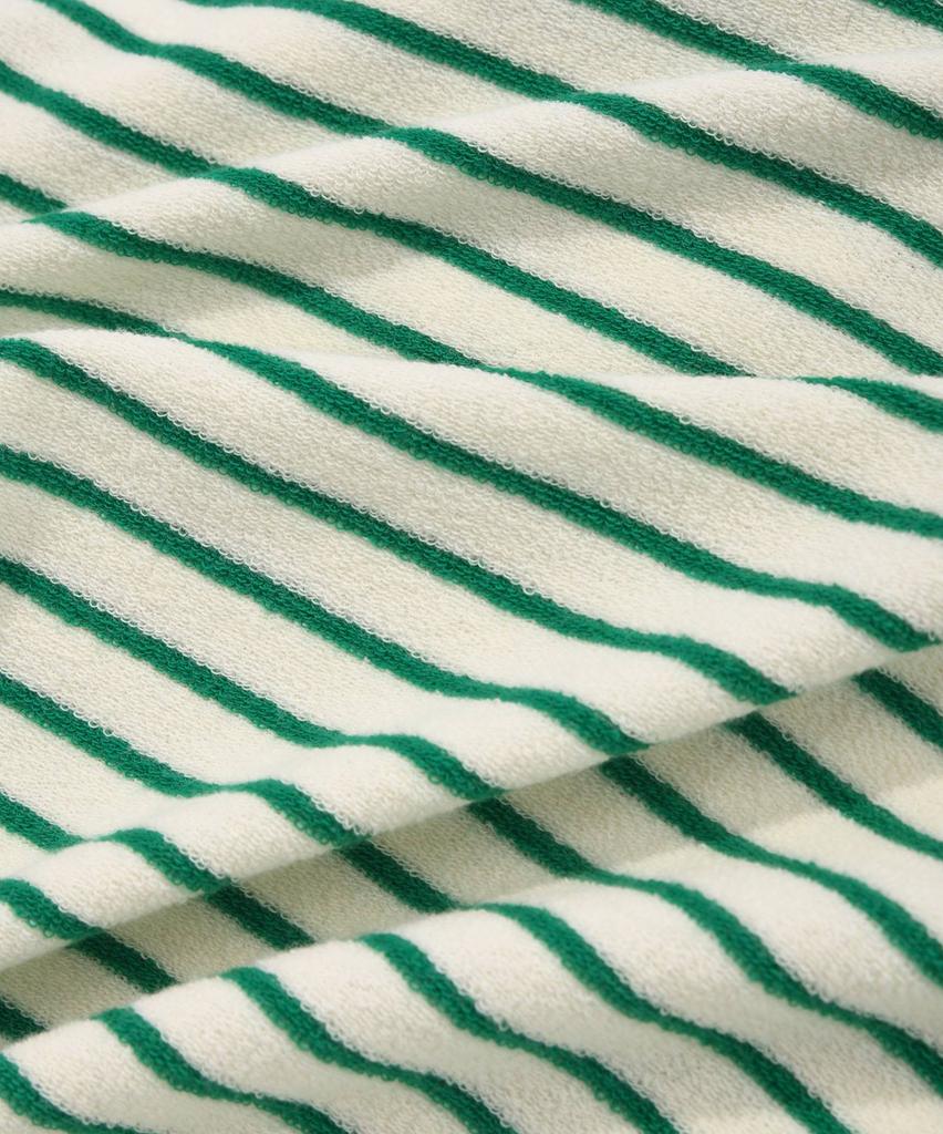 COVERNAT Terry Stripe Open Collar T-Shirt Green