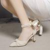 Solid color high heels mid-heel with skirt sandals 2025 summer new wear-resistant stiletto temperament French bridesmaid shoes