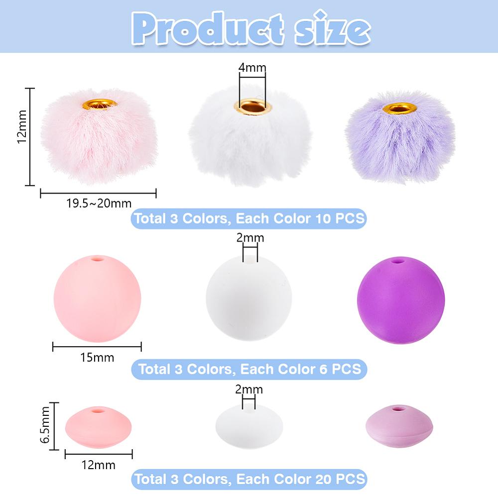 1set 108pcs 9 styles Grade Silicone Focal Beads Mixed Shape Mixed color 15~20mm Hole: 2~4mm