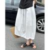 Orange Zhi Spring Retro Mid-Length Skirt with Elastic Waistband - Loose, Slimming Fit