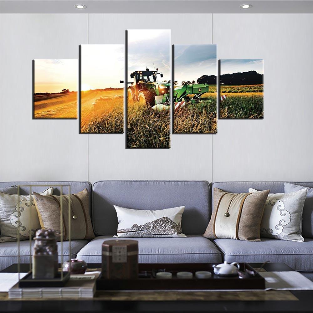 5 Panel Posters Retro Tractor Harvest On Farm Wall Art Pictures Home Decor Modular Canvas HD Paintings Living Room Decoration