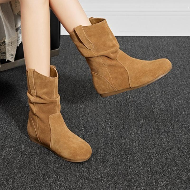 Fashion Designer 2025 New Women Ankle Boots Pleated Suede Winter Flats Shoes Elegant Party Dress Woman Casual Sneakers Brand Botas Mujer