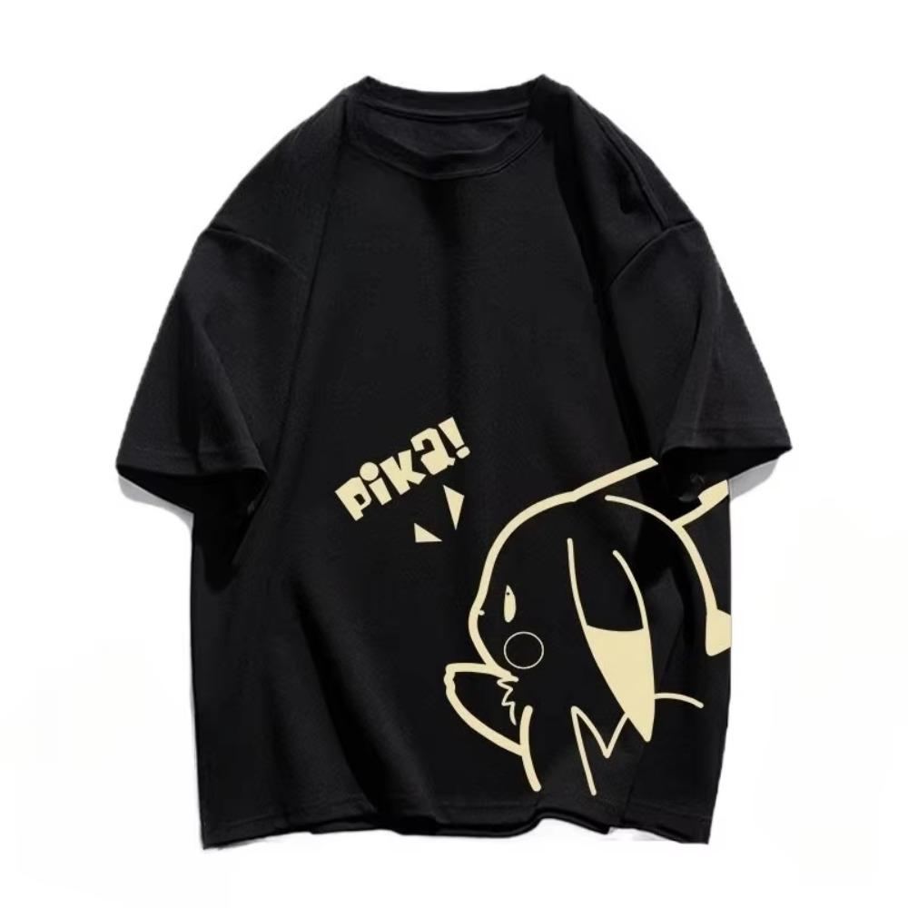 

Pokémon Anime Peripheral Pikachu Printed Tshirt Short Sleeved Unisexs and Womens Summer Loose Casual Soft Cotton Top Tee S
