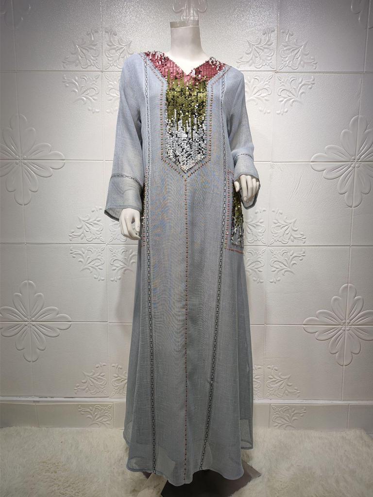 Dubai Sequin Embellished Jalabiya - Eid Muslim Women's Long Robe