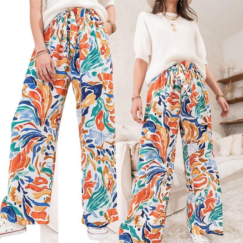 European Spring and Summer Elastic Waist Casual Wide-Leg Trousers