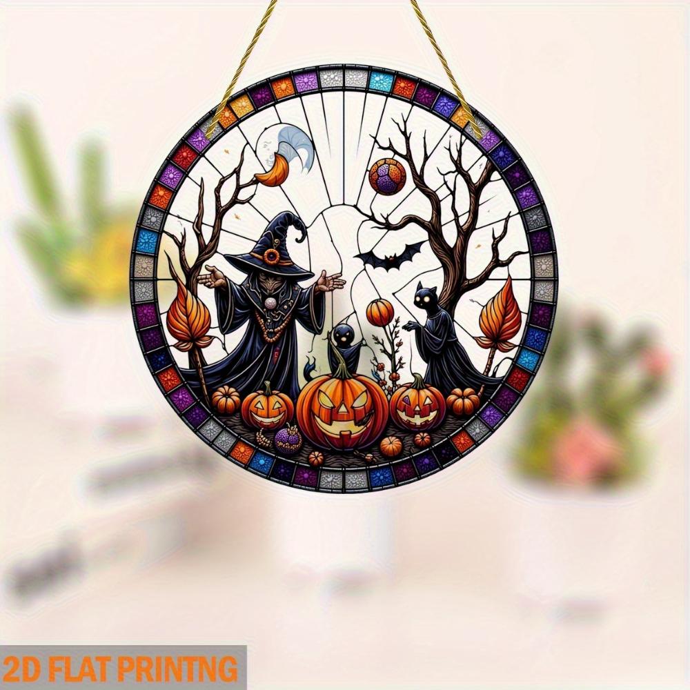 2D flacher Acryl-Grusel-Halloween-Fensteranhänger, Geister-Kürbis-Hexen-Design, geeignet für Haus-, Veranda-, Garten- und Partydekoration
