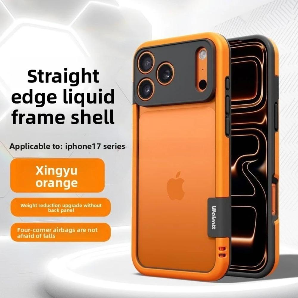 

Liquid Border Straight Edge Phone Case For iPhone 12 13 14 15 16 17 Pro Max Air Plus Full Lens Protector AntiFall Bumper Cover iPhone 14 Pro оранжевый