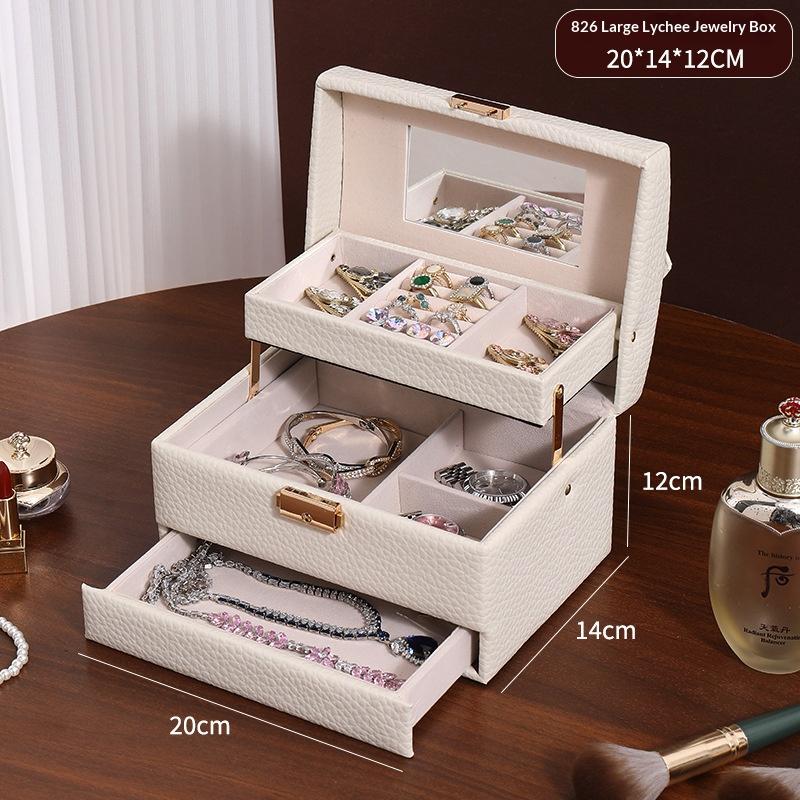 Minimalist High-end Jewelry Storage Box Pu Multi-layer Multi-function Large-capacity Jewelry Box with Mirror and Lock