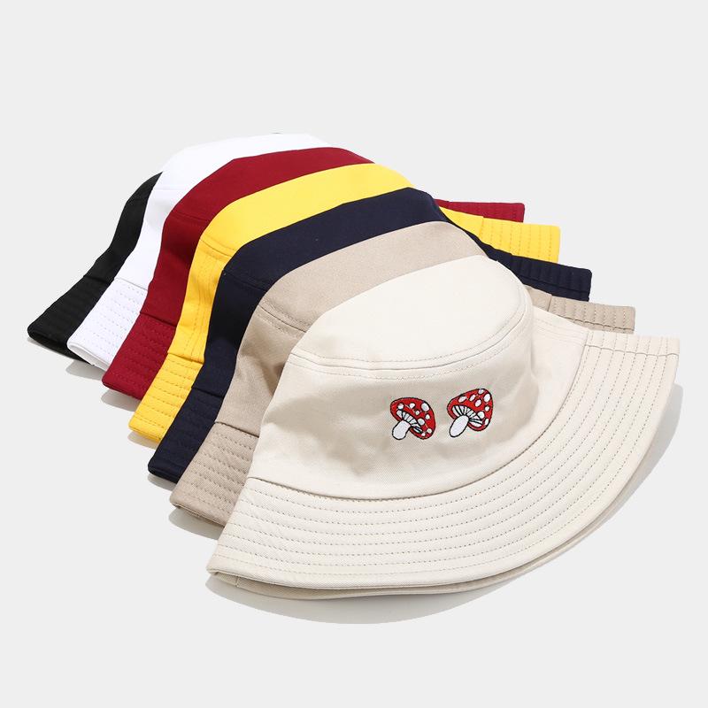 Korean Style Women's Mushroom Embroidery Bucket Hat - Face-Slimming, Outdoor Sun Protection for Summer