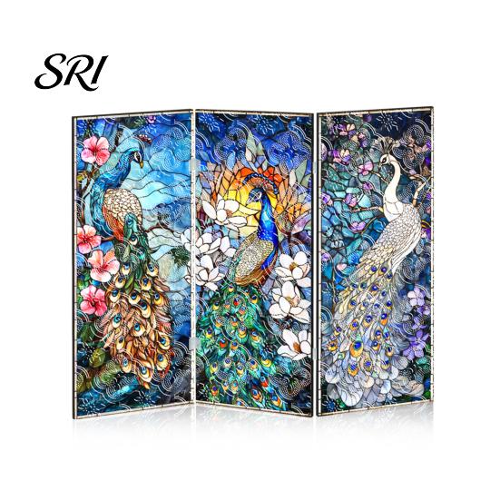 Colorful Folding Screen Mini Decorative Stained Glass Effect 3 Panel Divider Acrylic Desktop Office Desk Decoration Ornament for Home Living