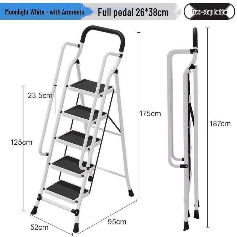 Multi-functional Indoor Folding Ladder with Handrails and Widened Pedals - Four to Five Steps for Home and Dorm Use