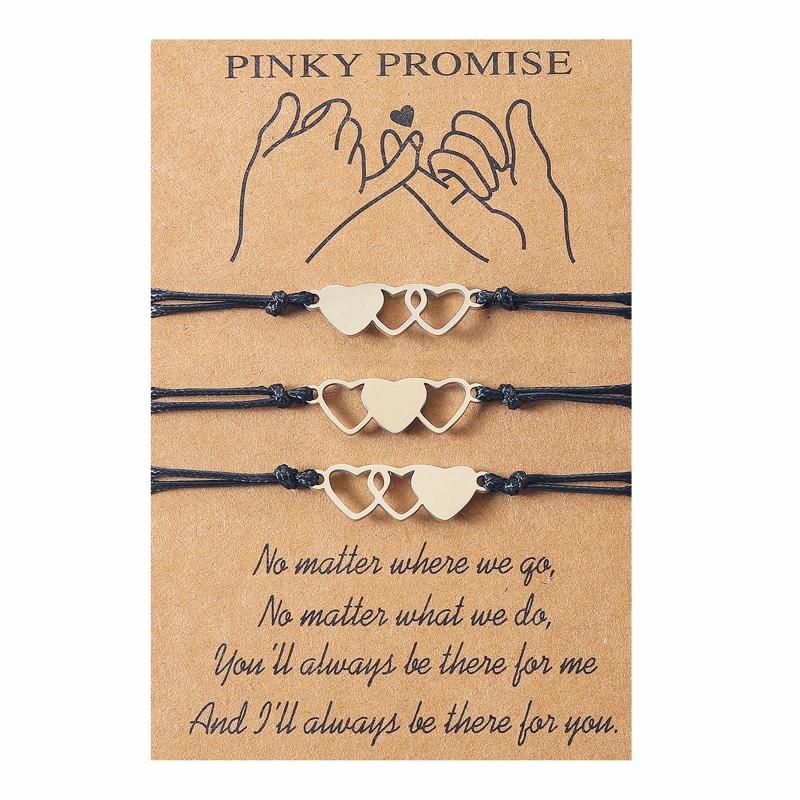 2/3/4x Pinky Promise Heart Bracelets for Couple Women Girls Teens with for Wish Card Adjustable Matching Friendship Brac