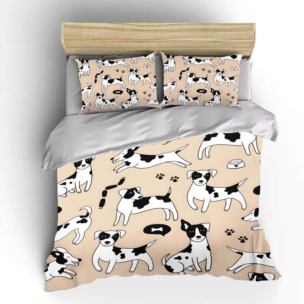 Cartoon Dog Doodle Pattern Pattern Duvet Cover Set Digital Print Colorful Polyester Bedding with Zipper Closur for Kids Gifts