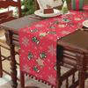 Polyester Christmas Table Runner Santa Claus Pattern Snowflake Pattern Table Flag Multi-Color Tassel Cartoon Pattern