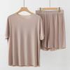 2-teiliges Loungewear-Set für Herren, O-Ausschnitt, kurzärmelige Oberteile, elastische Taille, Shorts mit weitem Bein, einfarbig, Homewear aus Eisseide, nahtloses Pyjama-Set