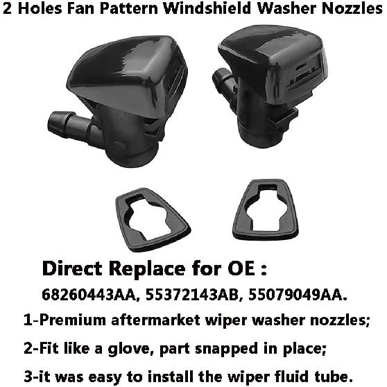 68260443AA Premium Wiper Washer Nozzles Fit for 2005- Jeep Grand Cherokee WK WK2 WL Windshield Washer Fluid Jet Nozzle | Easy to tall | 2 Pack, Ref