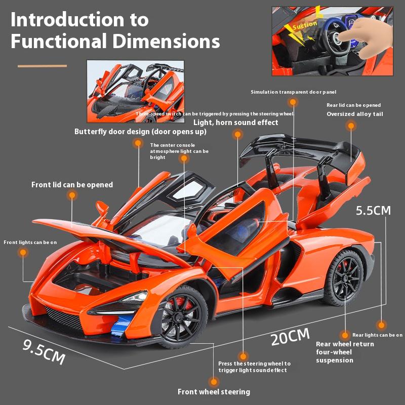 1/24 Scale Mclaren Senna Supercar Alloy Car Model, Simulated Sound and Light Racing, Children's Toy Car Ornaments for Boys Holiday Gifts