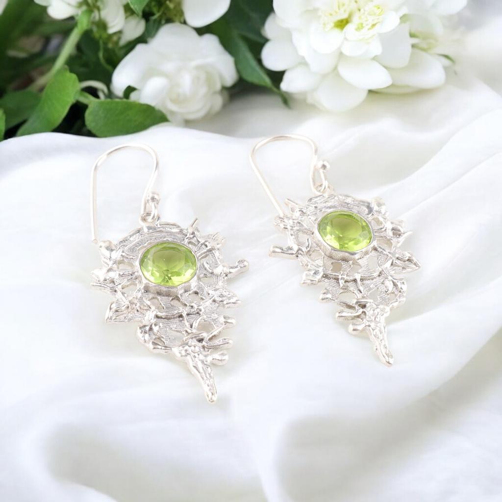 Peridot Edelstein 925 Sterlingsilber Handgefertigter Schmuck Party-Ohrringe 2,2" CE-16-3