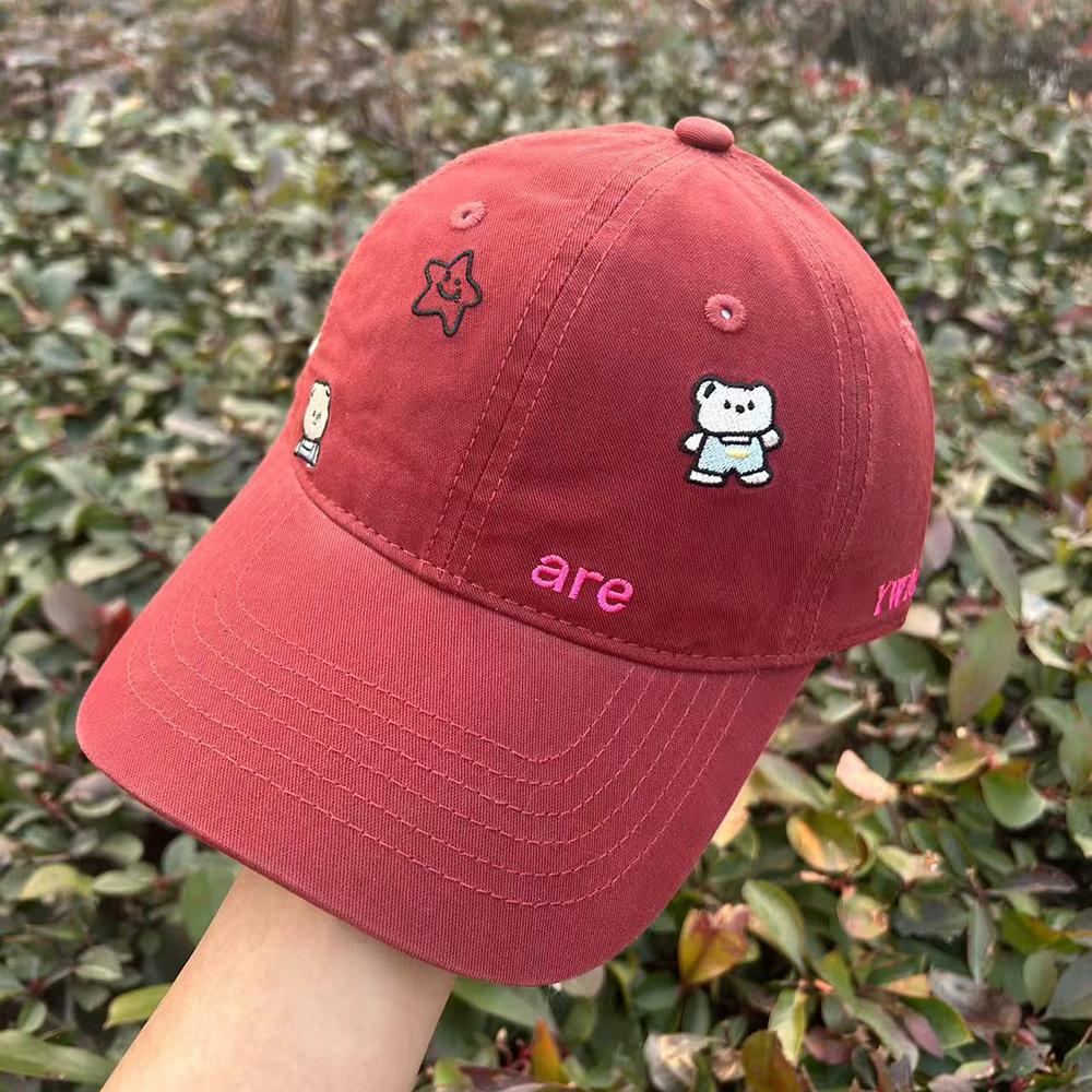 Korea Cute Bear Star Embroidery Baseball For Lady Women Girls Student Cotton Hat High Quality Big Head plain Gorras Sun Cap