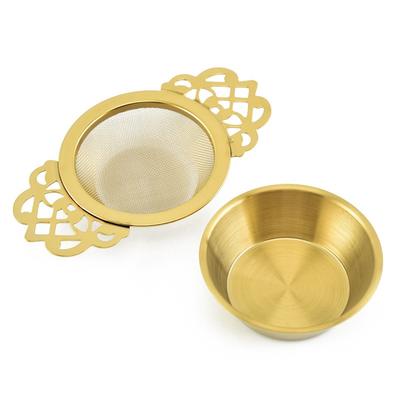 New Stainless Steel Tea Strainer Tea Strainer Golden Stainless Steel Tea Leaking Tea Strainer Lace Binaural Tea Strainer