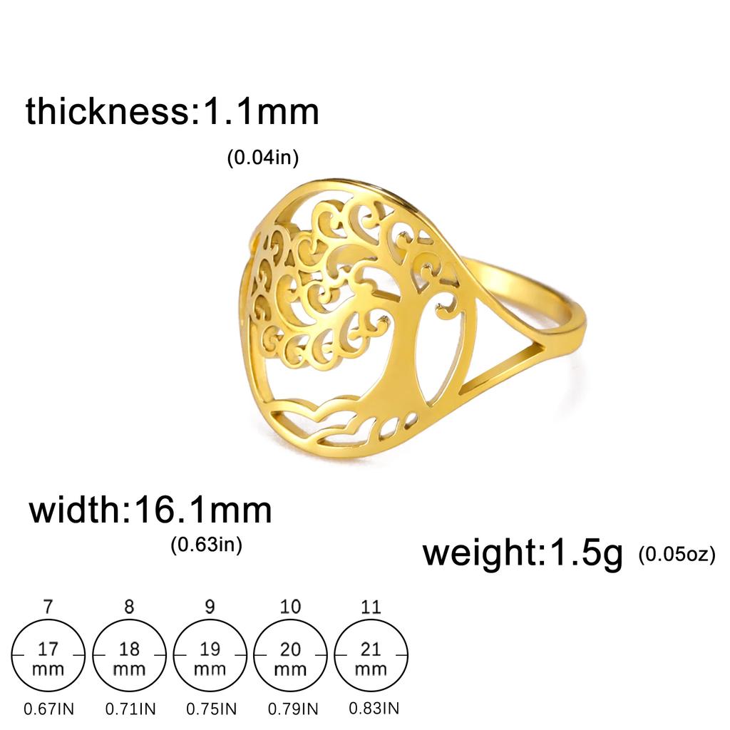 Stainless Steel Tree of Life Ring for Women Vintage Amulet Finger Rings Jewelry Mother's Day Gift