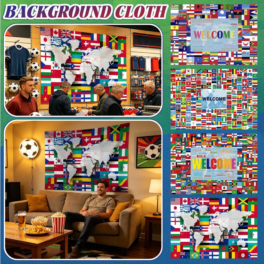 World Flags Welcome Banner Backdrop 240x180cm Large International Flags Tapestry for Sports Events Parties Home Wall Decoration