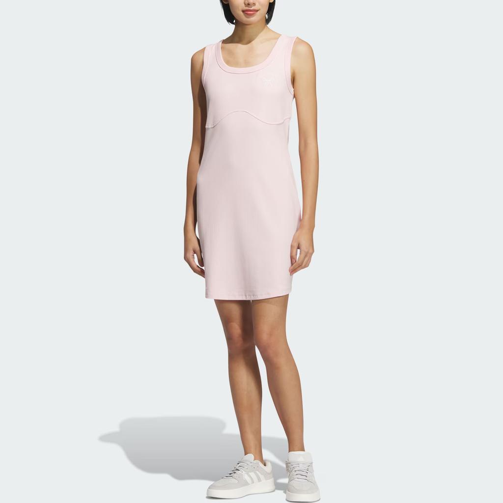 Adidas Dance Dress With Bow Pattern Round Neck Sports Slim Fit Sleeveless Dress Women Dresses Light-Pink JY7652