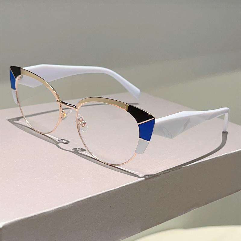 Oversized Cat Eye Glasses Women Stylish Patchwork Rim Optical Frames Trendy Brand Design Blue Light Blocking Eyeglasses