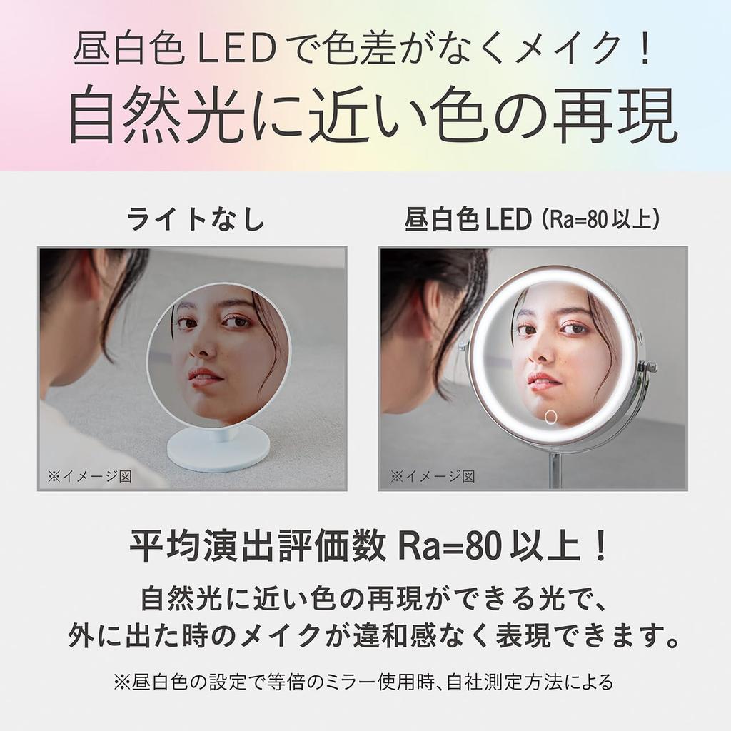 Koizumi LED Magnifying USB Tabletop Mirror, Glass, 165mm, Dimmable, Color-Adjustable, Rechargeable, Type, Silver, KBE-3280/S