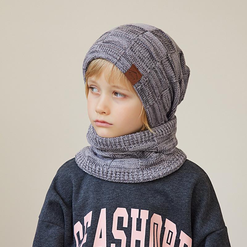 Kids Knitted Hat And Gloves Set For Winter Warmth With Neck Protector For Children