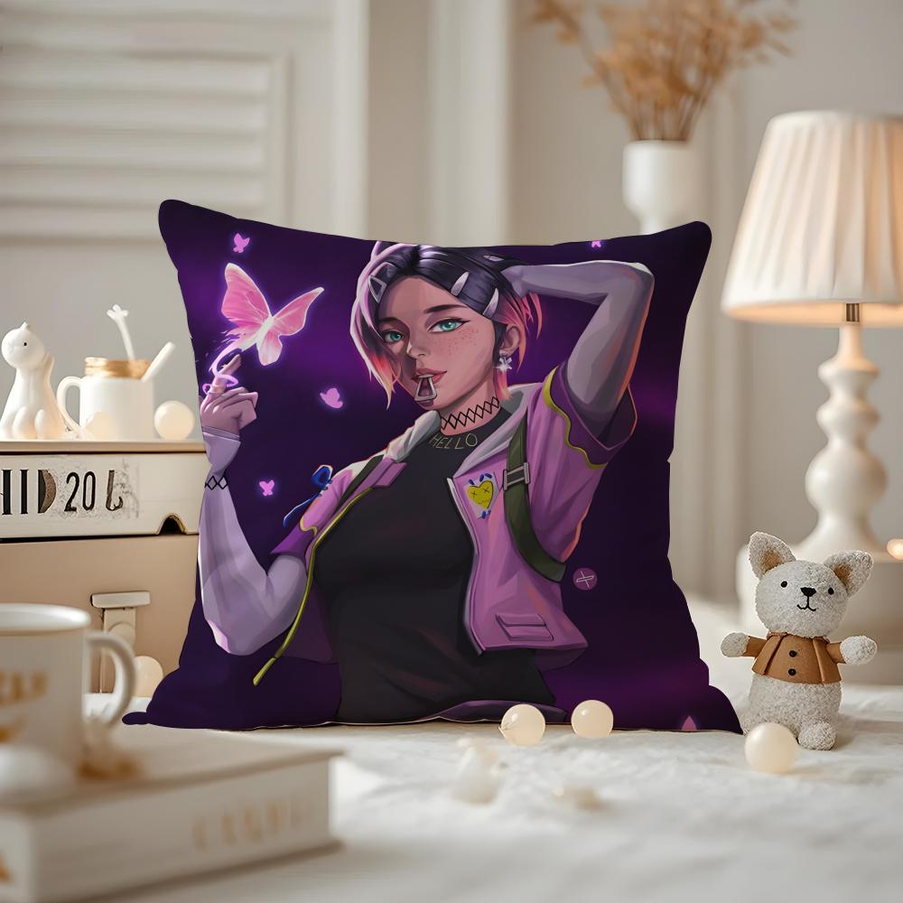 HOT Game VVALORANT Cushion Cover Antidustmite Pillowcase Invisible Zipper Silky Short Plush Sofa Cushion Cover