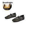 Sheepskin Mary Jane Shoes Casual Shoes Hollow Mesh Breathable Leather Shoes Flat-soled Shallow-mouth Women's Shoes