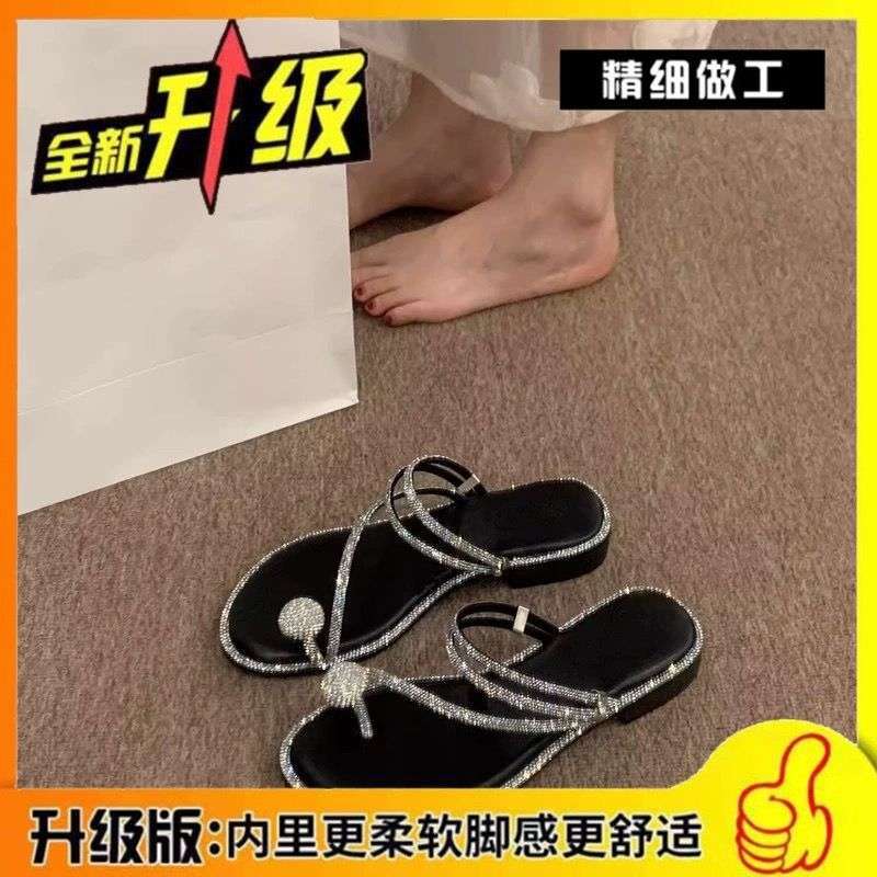 

Summer soft leather slippers fairy with skirt two wear cool slippers female summer wear flat-bottomed sparkling rhinestone sandals 35 чёрный