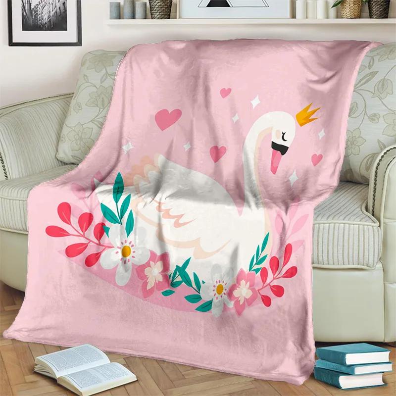 3D Cute Swan Princess Cartoon Cygnus Blanket,Soft Throw Blanket for Home Bedroom Bed Sofa Picnic Travel Office Cover Blanket Kid