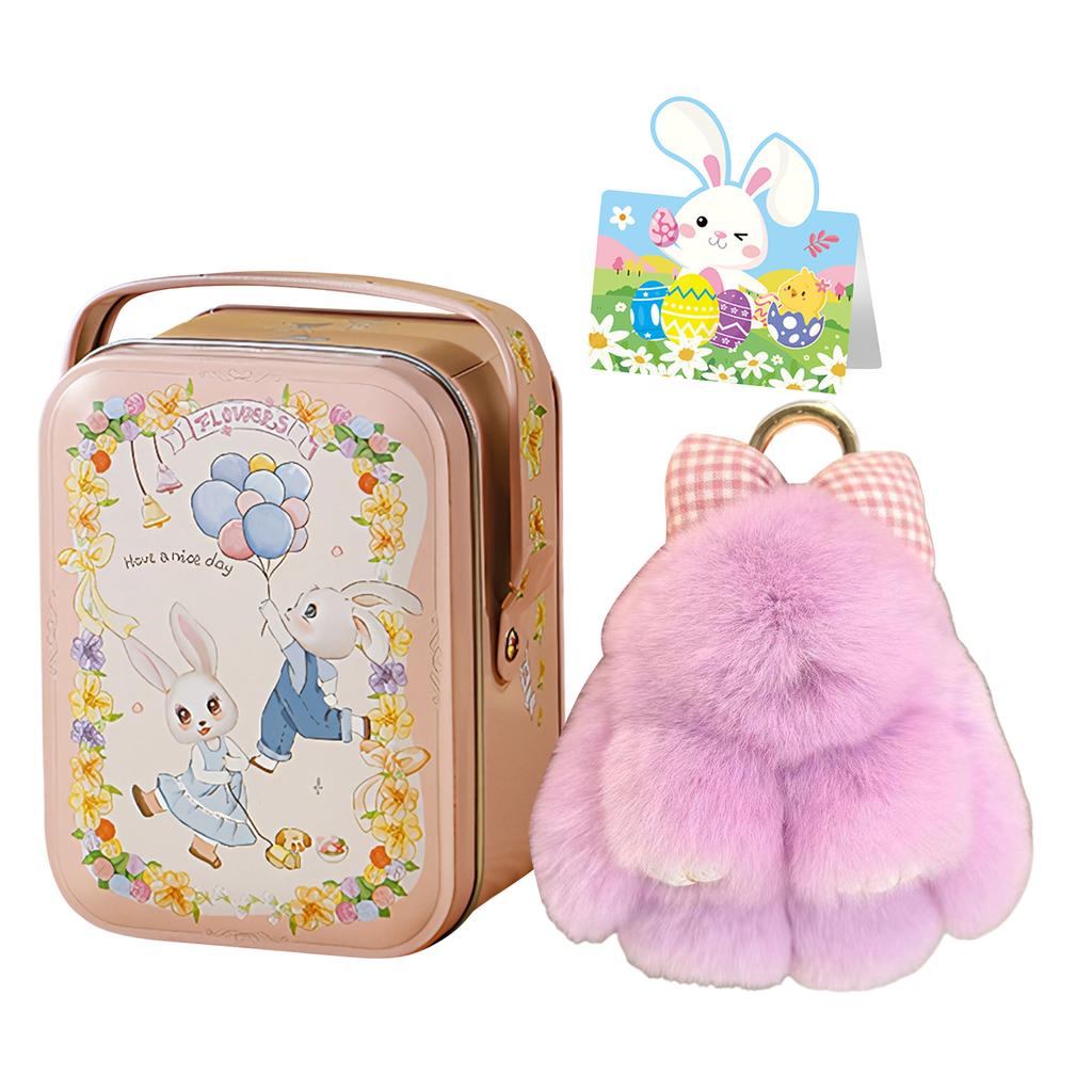 Bunny Pendant Keychain with Tin Box Rabbit Shape Fur Keychain Fluffy Bag Car Charm Key Ring Jewelry For Car Bags Backpacks Gift