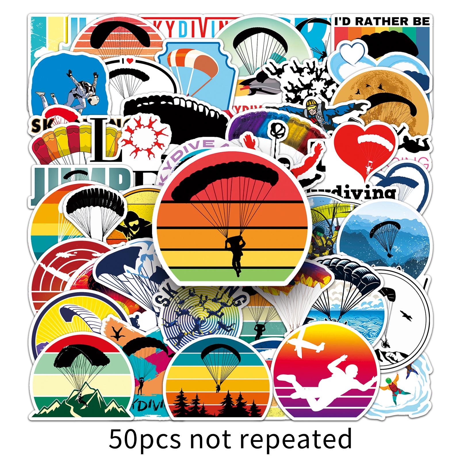 50 Parachute Sports Cartoon Waterproof Stickers for Laptops, Thermos Cups, and Planners