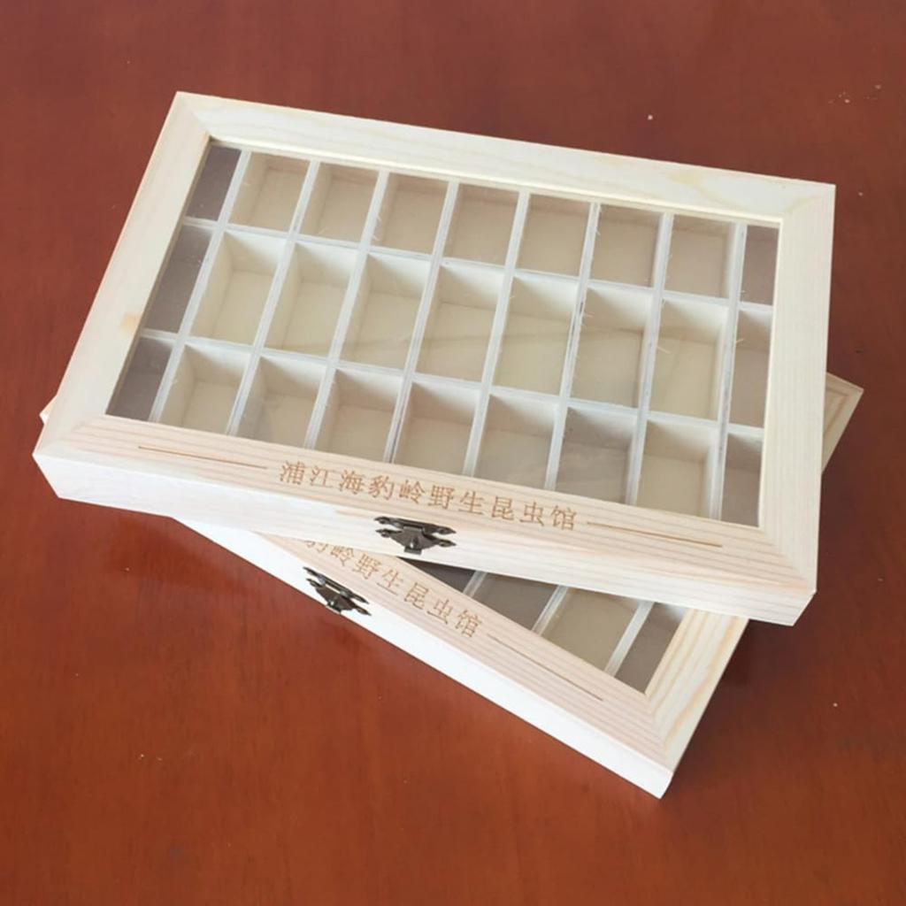 Specimen Box,Elegant Wooden Jewelry Storage Tray Box With Glass Lid,27 Compartments Jewelry Tray Organizer,Ideal For Rings,Bracelets,Gems Stone