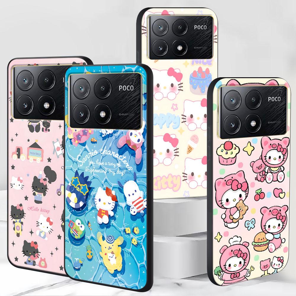 Hello Kitty Kawaii KT Cat Case for Xiaomi Poco M3 X3 NFC X5 M5s M4 Pro 5G F3 Black Silicone Soft Phone Cover Coque