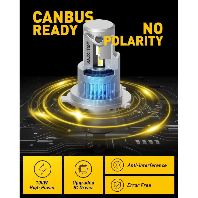 AUXITO 2024 Upgraded H4 LED Bulb, 1:1 Mini Size No Adapter Required, 6500K White, Non-Polarity, 9003 LED Fog Lights, Plug And Play, Pack Of 2
