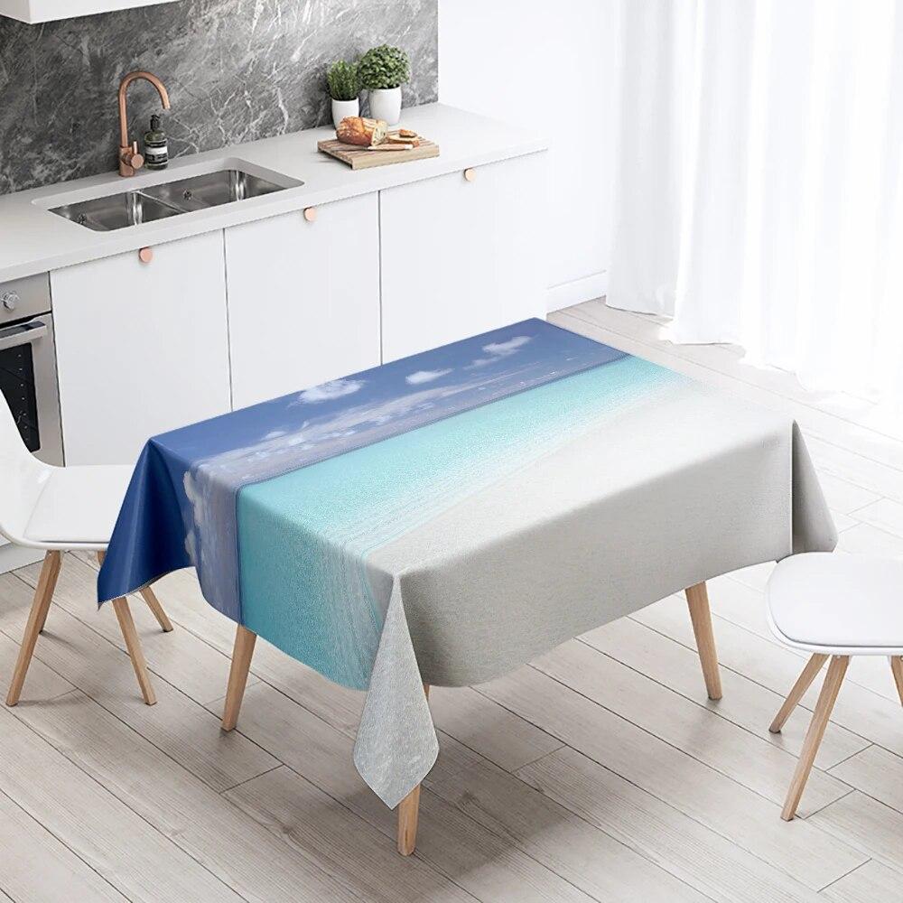 Beach Tablecloth Seaside Scenery  Anti-fouling Waterproof Rectangular Kitchen Dining Table Home Decoration
