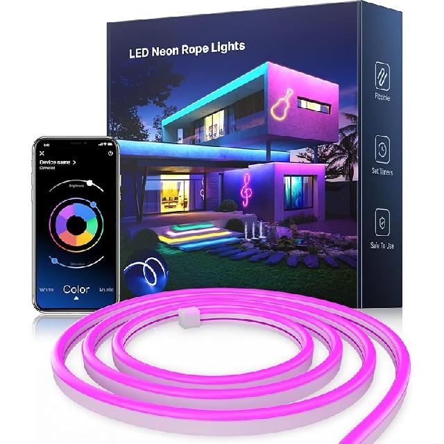 Nexillumi 32.8FT Neon LED Rope Lights IP67 Waterproof LED Lights for Bedroom Flexible LED Light Strip with Remote and APP Control RGB Lighting Strip