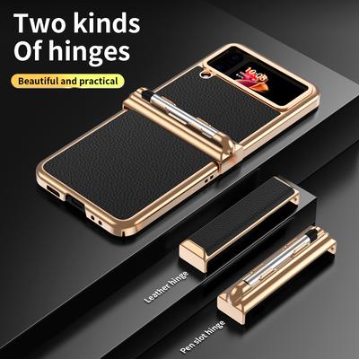 Shockproof S Pen Holder Leather Phone Case For Samsung Galaxy Z Flip4 5g Flip 4 Flip3 Flip 3 Fashion Folding Cover Funda
